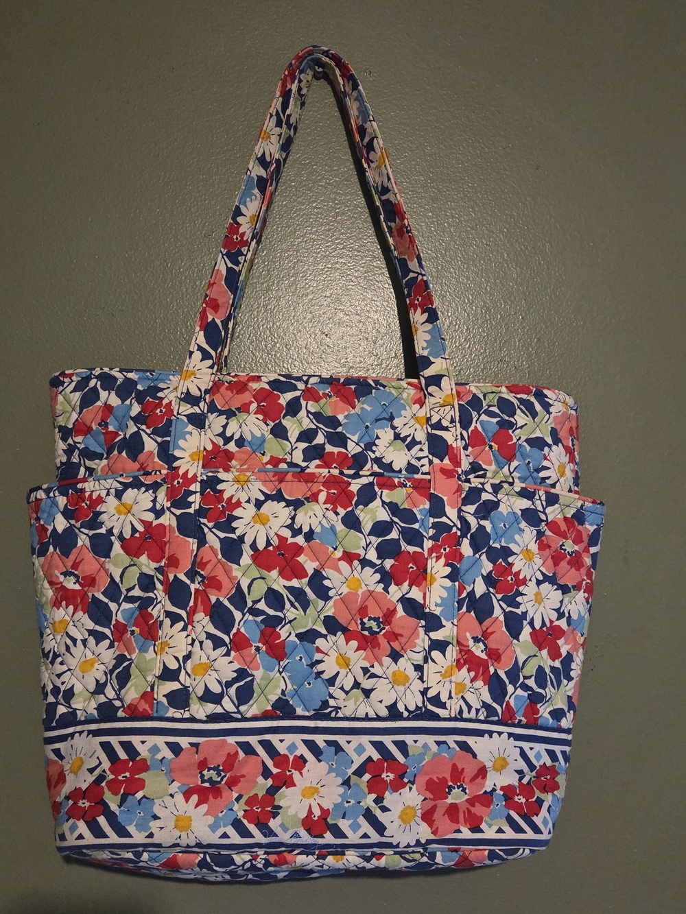 Vera Bradley Quilted Floral Tote in Blue, Pink, Red & White